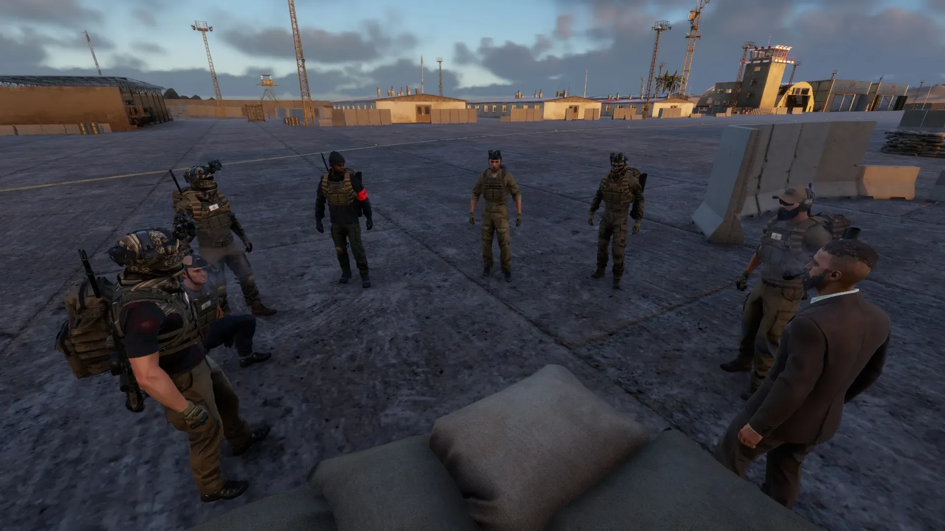 7 PMC's standing around having a defrief.