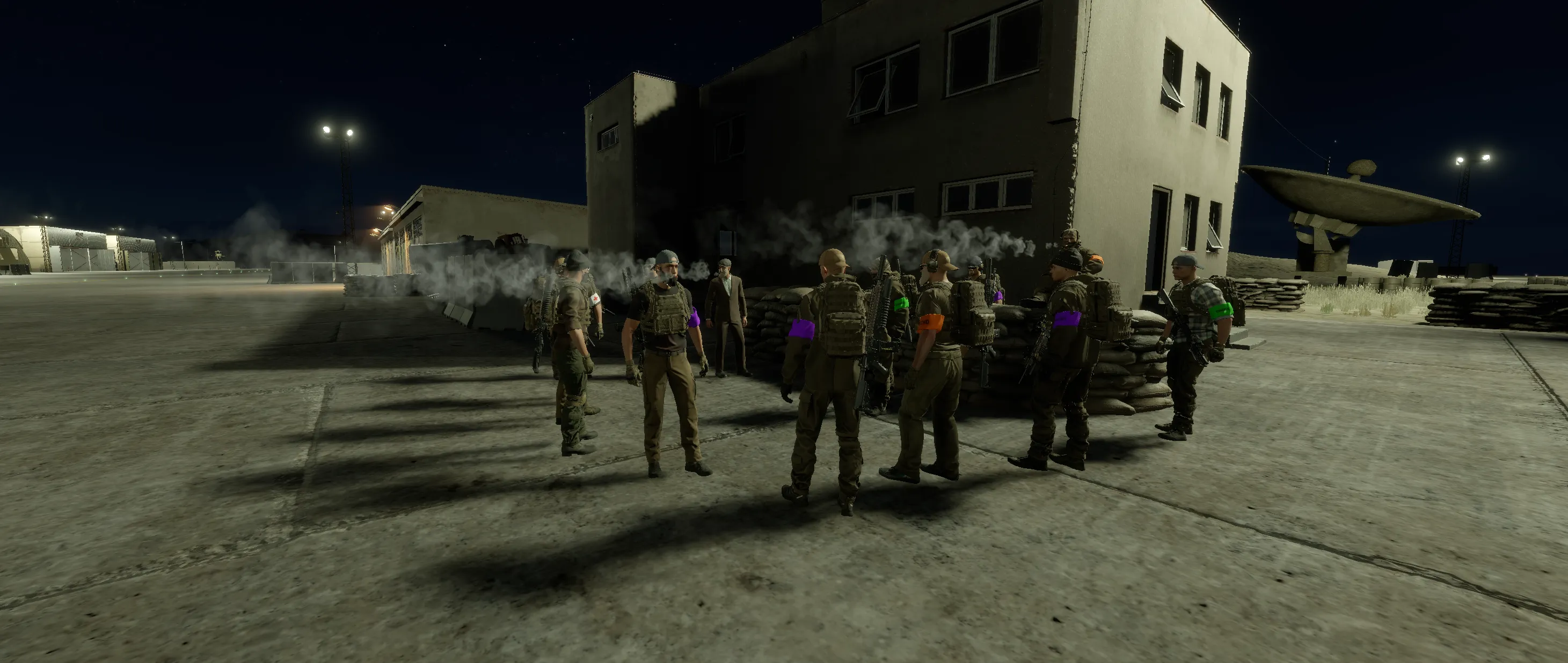 A group of PMC's smoking and talking